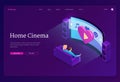 Home cinema isometric landing page, 3d web banner