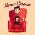 Home cinema. Movie watching. Cartoon vector illustration Royalty Free Stock Photo