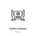 Home cinema outline vector icon. Thin line black home cinema icon, flat vector simple element illustration from editable cinema Royalty Free Stock Photo
