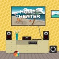 Home cinema system in interior room. Home theater flat vector Royalty Free Stock Photo