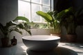 home clean leaf interior white tropical green design sink wall bathroom. Generative AI.