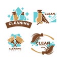 Home cleaning service vector icons set brooms, duster brush and detergent Royalty Free Stock Photo