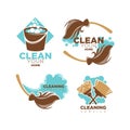 Home cleaning service vector icons set of brooms and duster brushes Royalty Free Stock Photo