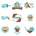 Home cleaning service of washing or mopping vector icons templates set Royalty Free Stock Photo