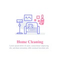 Home cleaning services, living room interior, outline furniture