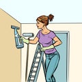 Home cleaning, woman and spray of water