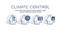 Home climate control system concept. Vector icon set. Warming, heating unit, air conditioners system Royalty Free Stock Photo