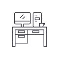 Home computer desk line icon concept. Home computer desk vector linear illustration, symbol, sign Royalty Free Stock Photo