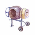 Home concrete mixer isolated. Watercolor drawing. Tool for pouri Royalty Free Stock Photo