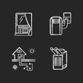 Home conditioning chalk white icons set on black background
