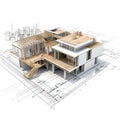 Home construction blueprints, meticulously crafted plans, intricate schematics, and detailed floor layouts. AI Generated Royalty Free Stock Photo