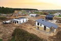 Home construction of ceramsite blocks. Construction site of the building a country houses. Suburb house construction concept. Royalty Free Stock Photo