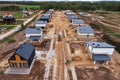 Home construction of ceramsite blocks. Construction site of the building a country houses. Suburb house construction concept. Royalty Free Stock Photo