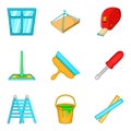 Home construction icons set, cartoon style Royalty Free Stock Photo