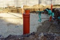 Home construction, sewer pipes under the foundation Royalty Free Stock Photo