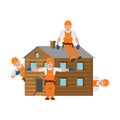 Home construction. Small builders and house. Construction team a Royalty Free Stock Photo