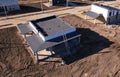 Home construction. Suburb house construction, aerial view Royalty Free Stock Photo