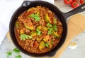 Home cooked dish with minced meat and zucchini fried in a pan Royalty Free Stock Photo