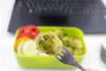 Home-cooked lunch of rice and Brussels sprouts