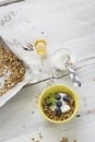 Home crispy golden granola mixture of flakes and nuts Royalty Free Stock Photo