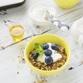 Home crispy golden granola mixture of flakes and nuts Royalty Free Stock Photo