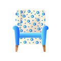 Home cushioned armchair with white blue floral upholstery