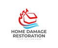 Home damage restoration, water damage and fire, logo design. Construction, repair, repairing and maintenance, vector design