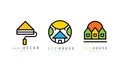 Home Decor, Eo House Logo Collection, Real Estate, Construction Company Green Badges Flat Vector Illustration