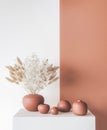 Home decor interior mock up, stylish vase on modern orange background