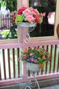 Home decor with pastel pink flower pots Royalty Free Stock Photo
