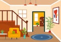 Home Decor Vector Illustration with Living Room Interior and Furniture such as Comfortable Sofa, Window, Chair, House Plants Royalty Free Stock Photo