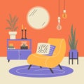 Home decor vector illustration, scandinavian or japandi style of living room interior Royalty Free Stock Photo