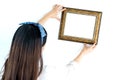 Home decoration concept. put the photo frame on the wall Royalty Free Stock Photo