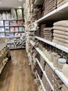 Home Decorations In Decorations Store. Modern textile shop for towels and interior decor.