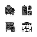 Home decorations and furniture black glyph icons set on white space Royalty Free Stock Photo