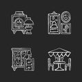 Home decorations and furniture chalk white icons set on black background Royalty Free Stock Photo