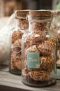 Home decorations jars with small sea shells Royalty Free Stock Photo