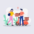 Home delivery at day, Home delivery at day,247 delivery, Courier Delivery Handover To Customer, Home delivery man in bike illustra Royalty Free Stock Photo