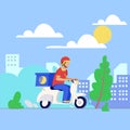 Home delivery at day, Home delivery at day,247 delivery, Courier Delivery Handover To Customer, Home delivery man in bike illustra Royalty Free Stock Photo