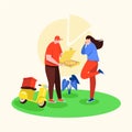 Home delivery at day, Home delivery at day,247 delivery, Courier Delivery Handover To Customer, Home delivery man in bike illustra Royalty Free Stock Photo