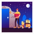 Home delivery at day, Home delivery at day,247 delivery, Courier Delivery Handover To Customer, Home delivery man in bike illustra Royalty Free Stock Photo