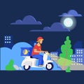 Home delivery at day, Home delivery at day,247 delivery, Courier Delivery Handover To Customer, Home delivery man in bike illustra Royalty Free Stock Photo