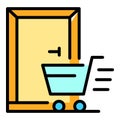 Home delivery door shop cart icon color outline vector