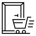 Home delivery door shop cart icon, outline style