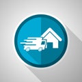 Home delivery, shipping, courier symbol, flat design vector blue icon with long shadow Royalty Free Stock Photo