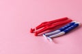 Home Dental Cleaning Small Brush for Dental Hygiene Dental Care Teeth Cleaning Tool Interdental Brush on Pink Background Copy