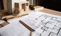 Home design professionals analyzing and reviewing blueprint for construction Creating using generative AI tools