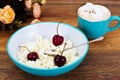 Home Dietary Fat Cottage Cheese Beaded Curd with Cherries Royalty Free Stock Photo