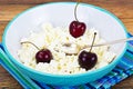 Home Dietary Fat Cottage Cheese Beaded Curd with Cherries Royalty Free Stock Photo