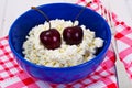 Home Dietary Fat Cottage Cheese Beaded Curd with Cherries Royalty Free Stock Photo